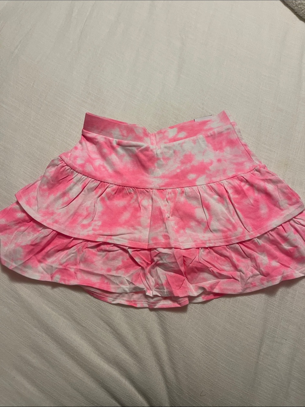 Justice Pink and White Tie-Dye Ruffle Skater Skirt